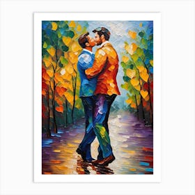 Two Lovers Kissing In The Park Art Print