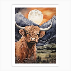 Highland Cow In The Moonlight 1 Art Print