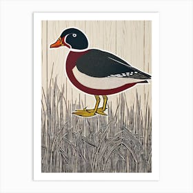 Wood Duck 2 Linocut Bird Art Print