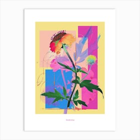 Scabiosa 3 Neon Flower Collage Poster Art Print