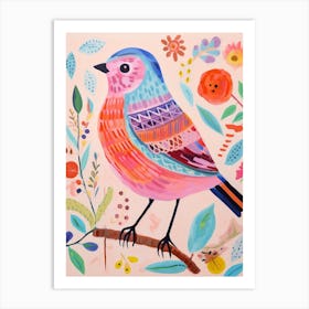 Pink Scandi Finch 3 Art Print