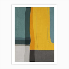 Mustard Teal Gray Abstract Art Print
