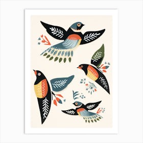 Folk Style Bird Painting Barn Swallow 1 Art Print