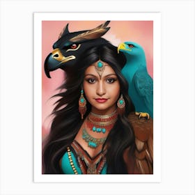 American Indian Woman With Eagles. Art Print