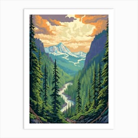 Mount Rainier National Park Retro Pop Art 7 Art Print