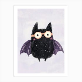 Cute Black Bat With Glasses Art Print