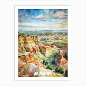 Badlands National Park Watercolor Painting Art Print