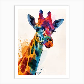 Giraffe Colourful Watercolour Face Portrait 2 Art Print