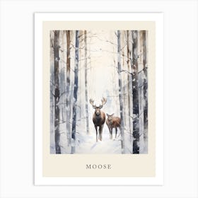 Winter Watercolour Moose 4 Poster Art Print