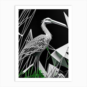 Black Heron Polygonal Wireframe 1 Art Print