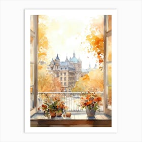 Window View Of Oslo Norway In Autumn Fall, Watercolour 2 Art Print
