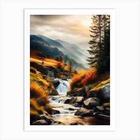 Waterfall In The Mountains 48 Art Print