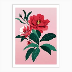 Red Roses On Pink Background Art Print