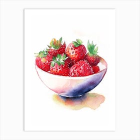Bowl Of Strawberries, Fruit, Watercolour 2 Art Print