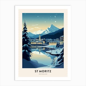 Winter Night  Travel Poster St Moritz Switzerland 2 Art Print