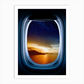 Airplane window with Moon, porthole #4 Art Print