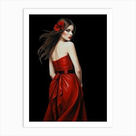 Beautiful Woman In Red Dress Art Print