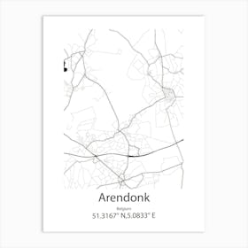 Arendonk,Belgium Minimalist Map Art Print