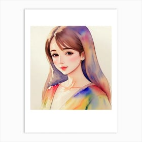 Asian Girl Watercolor Painting 1 Art Print