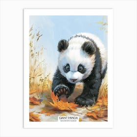 Giant Panda Cub Playing With A Fallen Leaf Poster 4 Art Print