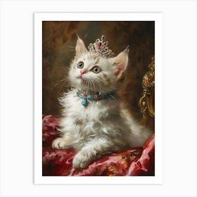 White Kitten With A Tiara Art Print