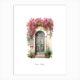 Rome, Italy   Mediterranean Doors Watercolour Painting 1 Poster Art Print