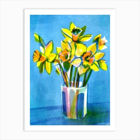 Vase Of Daffodil Flowers Art Print