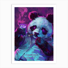 Animal Party: Crumpled Cute Critters with Cocktails and Cigars Panda Bear Smoking 1 Art Print