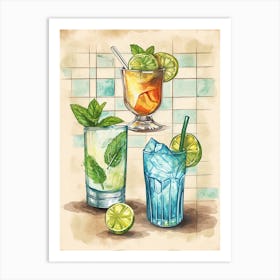 Zesty Cocktail Collection Watercolour Art Print