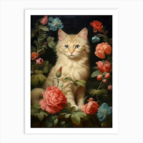 Floral Rococo Style Cat 1 Art Print