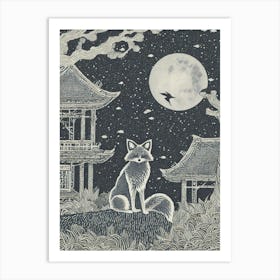 Fox In The Moonlight Art Print