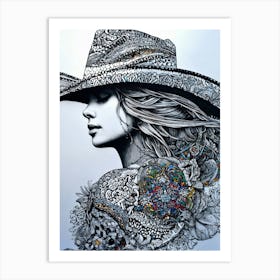 Cowgirl In Hat Art Print