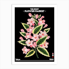 Flower Market Night Tokyo Japan Vintage Botanical Art Print