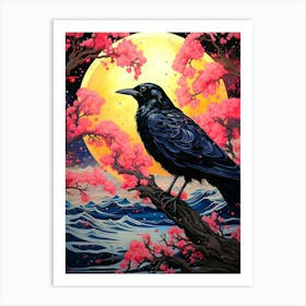 Crow On Cherry Blossoms Art Print