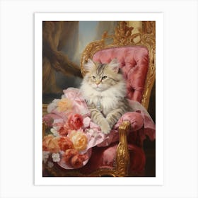 Cat On Pink Throne Rococo Style 2 Art Print