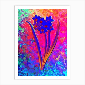 Narcissus Easter Flower Botanical in Acid Neon Pink Green and Blue n.0003 Art Print