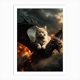 Cat On A Dragon Art Print