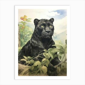 Storybook Animal Watercolour Panther 1 Art Print