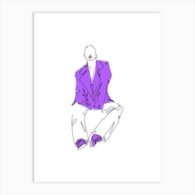 Minimalist Line Art Woman In A Purple Suit Art Print
