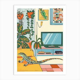 Lizard In The Living Room Modern Colourful Abstract Illustration 3 Art Print