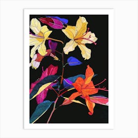 Neon Flowers On Black Bougainvillea 2 Art Print