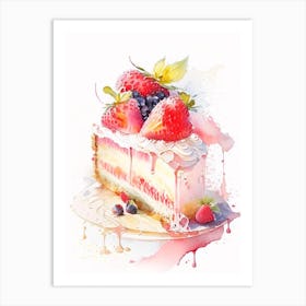 Strawberry Shortcake, Dessert, Food Storybook Watercolours Art Print