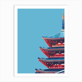 Senso Ji Temple Tokyo 2 Colourful Illustration Art Print