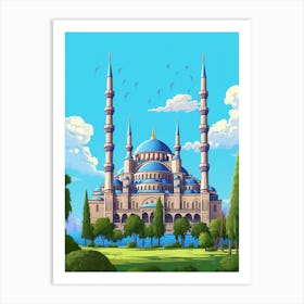 Blue Mosque Sultan Ahmed Mosque Pixel Art 5 Art Print