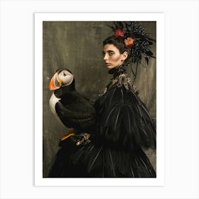 Puffin Portrait with a woman Art Print