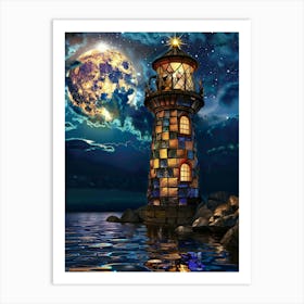 Lighthouse At Night 8 Art Print