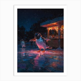 Penguins At Night Art Print