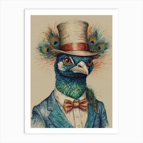 Peacock In Top Hat Art Print