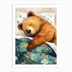 Teddy Bear Sleeping In Bed animal story Art Print