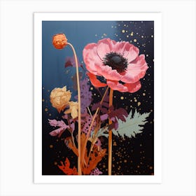 Surreal Florals Scabiosa 4 Flower Painting Art Print